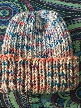 Chunky Multicolor Knit Beanie - Soft Pastel Mix